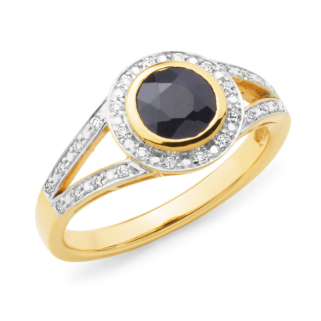 MMJ - Sapphire & Diamond Bezel/Bead Set Dress Ring