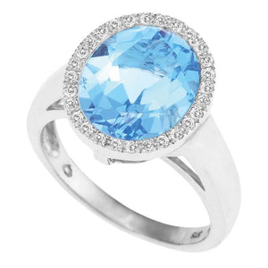 9ct White Gold Oval Blue Topaz and  Round Brilliant-cut Diamond Ring