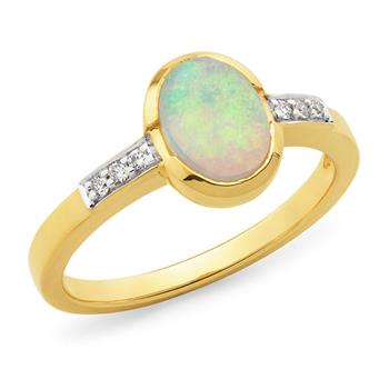 MMJ - Opal & Diamond Bezel/Bead Set Dress Ring